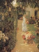 Childe Hassam Gathering Flowers in a French Garden Sweden oil painting artist